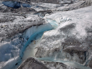 Detail of ice and snow on the Matanuska Glacier on May 28th, 202