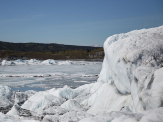 Detail of ice and snow on the Matanuska Glacier on May 28th, 202